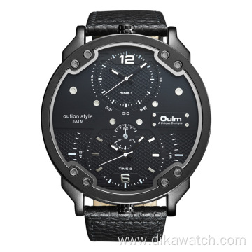 OULM 48mm Big Dial Leather Watches Quartz Men's Sport Luxury Casual Wrist Watches Small Three Dial Unique Design Fashion Watches